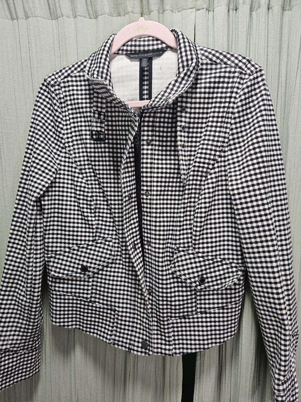White House Black Market Gingham Zip Moto Jacket - Picture 6 of 7